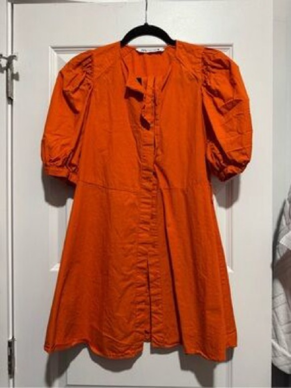 Bright Orange Puff-Sleeve Minu Dress